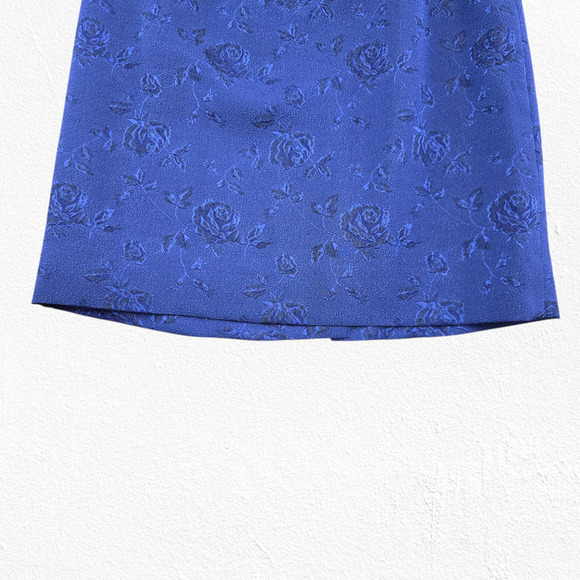 Vintage 80s Royal Blue Jacquard Skirt Suit Floral Formal Skirt Blazer Size 12P - Picture 12 of 16
